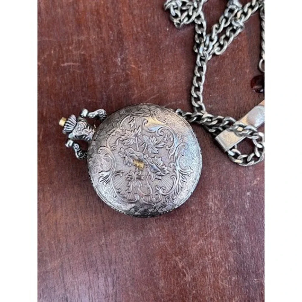 Details Quartz Pocket Watch Semi Truck Tractor‎ Trailer Gold Tone Chain